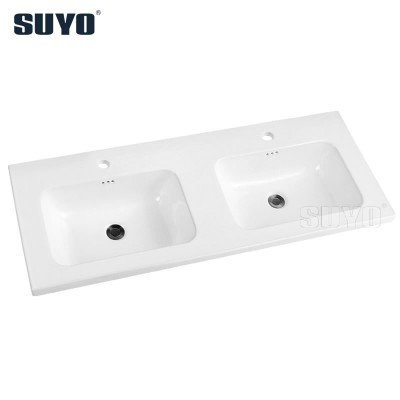 European style high quality porcelain left double sink cabinet hand wash basin for project