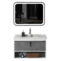 32 Inch Wood Bathroom Vanity Cabinet with Mirror and Light for Countertop Basin