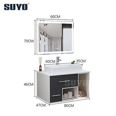 Hot sale marble top european bathroom vanity wall mounted wood cabinet with basin