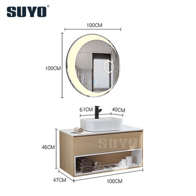 Wholesale led mirror smart wall mounted vanity bathroom cabinet with countertop