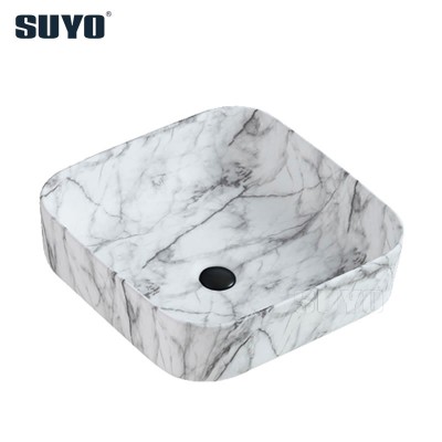 Vitreous China Counter Top Green Water Transfer Printing Marble Color Art Bathroom Wash Basin