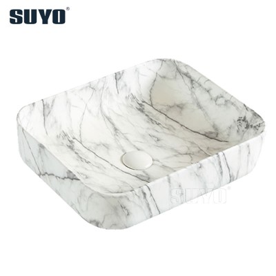 Sanitary ware Rectangular Ceramic Artificial Decal Paint Marble Wash Hand Basin