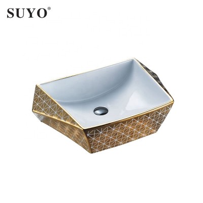 Wholesale round art copper shiny gold electroplating restaurant ceramic colored sink hand wash basin