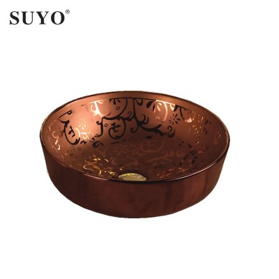 Single hole round ceramic bathroom countertop unique sinks small size rose gold color wash basin price