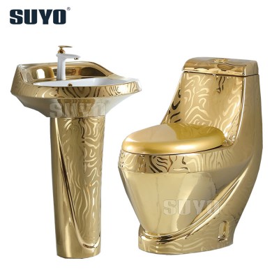 China luxury bathroom full gold color toilet ceramic one piece toilet commode