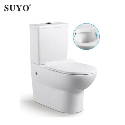 Modern Lavatory Ceramic Two Piece Separate P trap Rimless Chinese Toilet commode